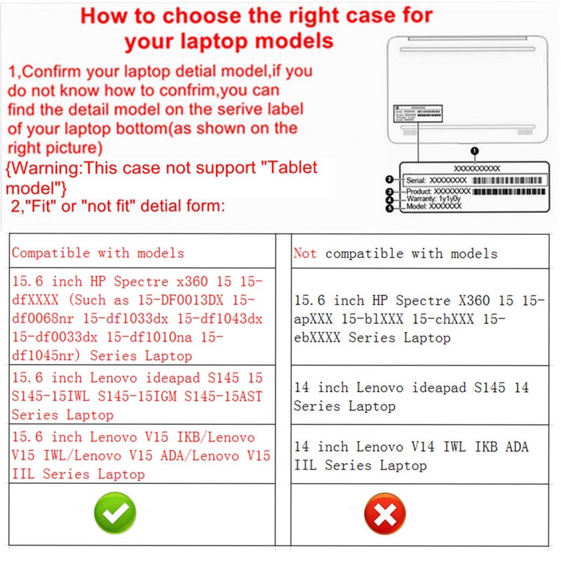 Alapmk Protective Case Cover for HP Spectre x360 15 15-dfXXXX & case for Lenovo ideapad S145 15 S145-15IWL/IdeaPad 3 15IIL05/case for Lenovo V15 IKB 15.6" Laptop,Black - Image 2